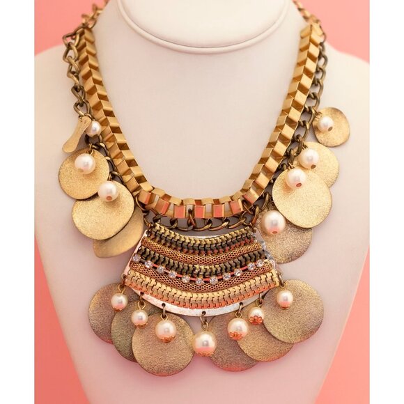 Vintage Unique Bohemian Style Bib Necklace 19 1/2 inch - P12 - Picture 2 of 3